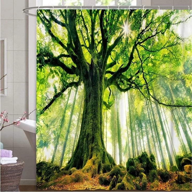 M&W DAS DESIGN Duschvorhang 180x200cm Shower curtains Anti schimmel Waschbar Grün – Bild 2