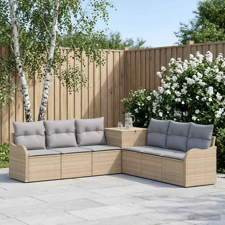 vidaXL Sofa Set 7 stk. Beige und Hellgrau Polyrattan und Stahl 3448689 – Bild 1