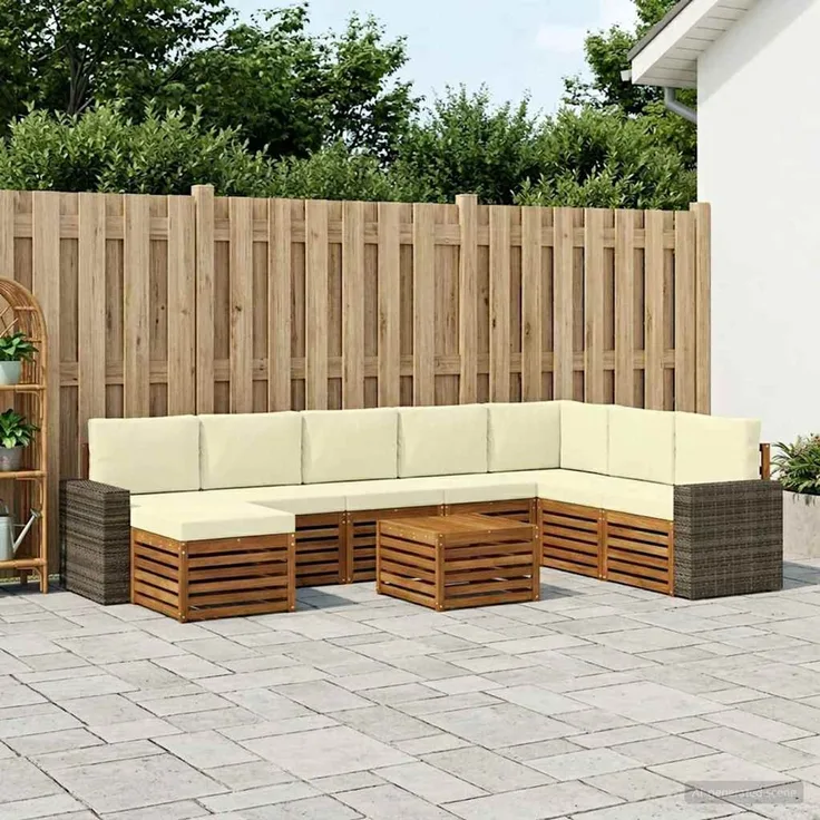 vidaXL Outdoor-Sofagarnitur 9 stk. 8-Sitzer Natur und Creme 3384756