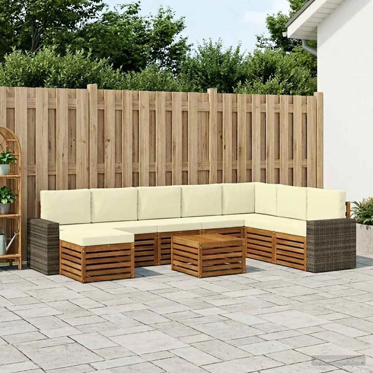 vidaXL Outdoor-Sofagarnitur 9 stk. 8-Sitzer Natur und Creme 3384756 – Bild 1