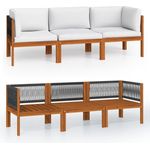 vidaXL 3-Sitzer-Gartensofa mit Kissen Holz Akazie & Seil 3057883