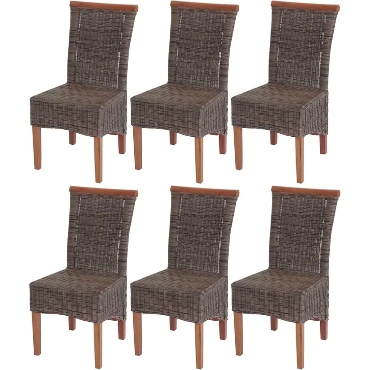 6er-Set Esszimmerstuhl Savona, Stuhl Küchenstuhl, Rattan ~ ohne Sitzkissen