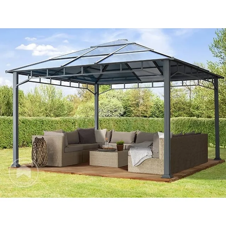 Gartenpavillon 4x4 m Aluminium Gestänge Polycarbonat Dach ca. 8 mm Pavillon Gartenzelt ohne Seitenteile