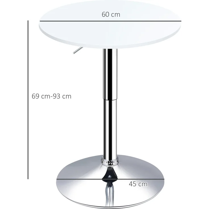 MELAYR, Höhenverstellbarer Bartisch mit runder und rutschfester Basis für Küche, Esszimmer, Ø60 x 69–93 cm, Weiß – Bild 4