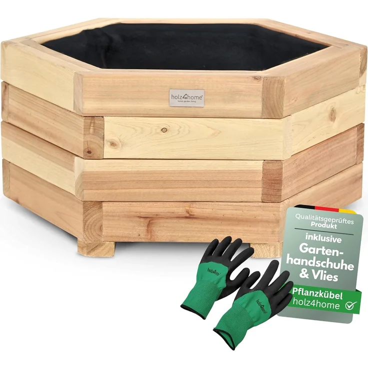 holz4home® Pflanzkübel 6-eckig aus Tannenholz I Outdoor Blumenkübel für Garten Balkon, inkl. Gartenhandschuhe & Vlies – Bild 1