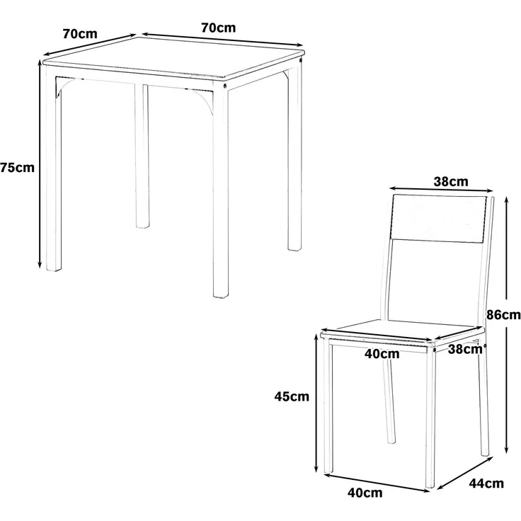 Esstisch mit 2 Stühlen, Esstisch-Set, 70/70/75 cm, 3-St, Küchentisch, Esszimmergruppe – Bild 4