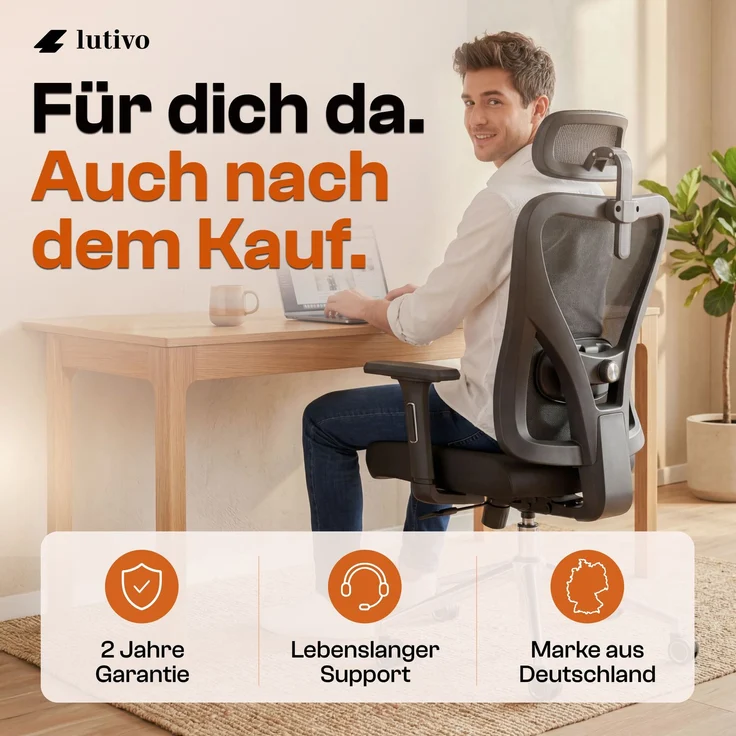 LUTIVO Alpha, ergonomischer Bürostuhl, Rückenlehne mit Mesh Bezug, 3D-Armlehnen, 3D-Kopfstütze, FluxWheels, Schwarz – Bild 8