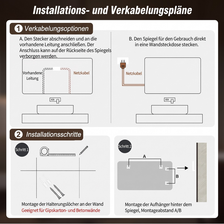 Badspiegel aus Glas mit LED-Beleuchtung, dimmbar und beschlagfrei, 60x80 cm, Silber – Bild 7