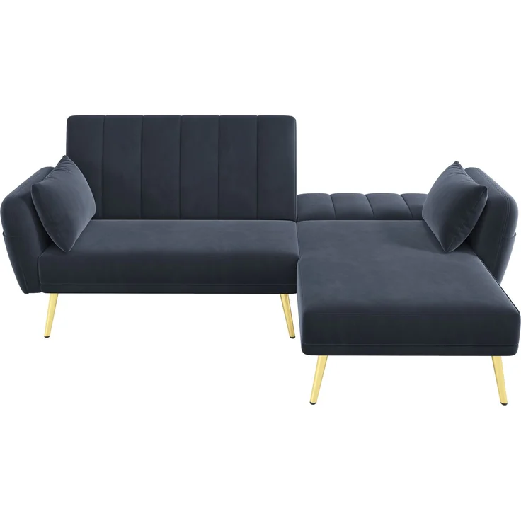 Merax Modernes Klappsofa, L-förmiges Sofa, Schlafsofa mit Zusatzecke, Ecksofa mit Schlaffunktion, Schwarz – Bild 8