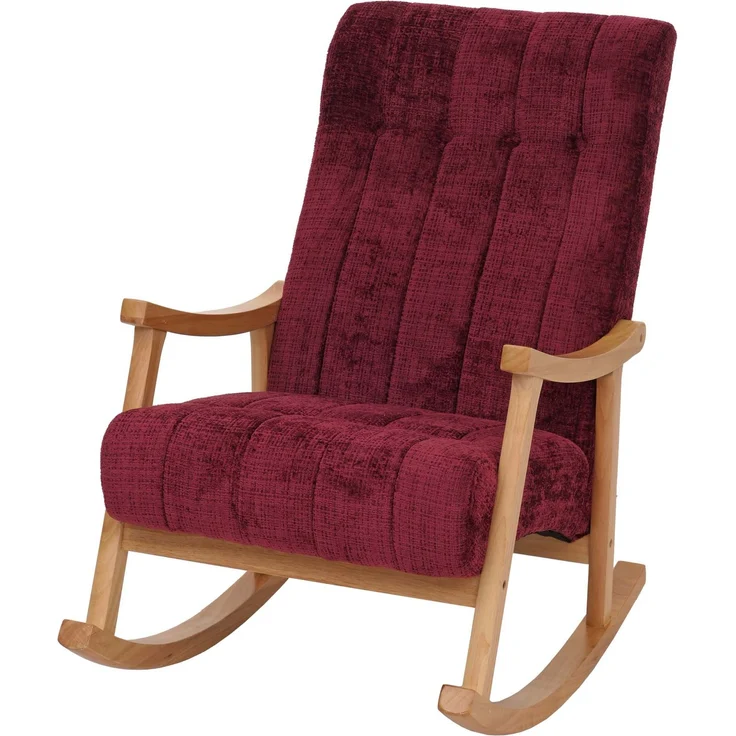 Schaukelstuhl HWC-K10, Relaxsessel, Holz FSC® Stoff/Textil Chenille (465g/m²) ~ bordeaux, Gestell natur – Bild 9