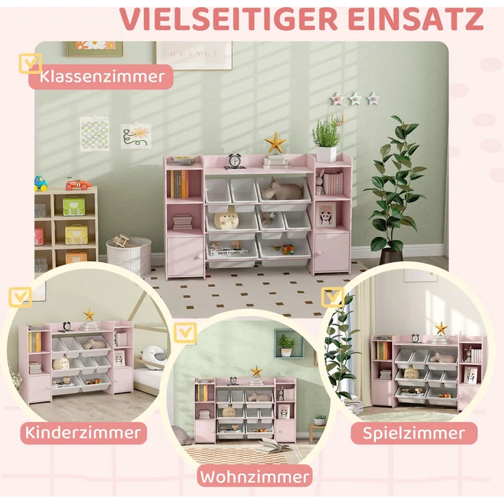 AIYAPLAY Kinderregal, MDF, Stahl, Rosa, 140L x 30B x 90H cm – Bild 5