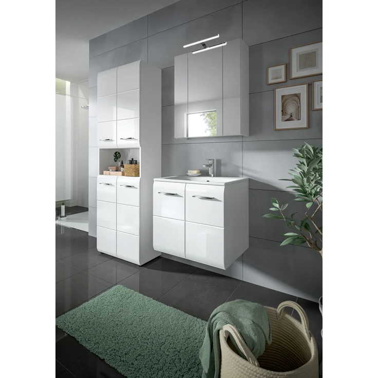Badezimmer-Set >Ice< in Weiß / Weiß Hochglanz - 135x185x46cm (BxHxT) – Bild 6