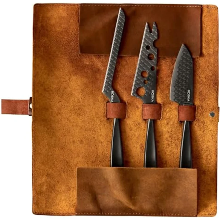 Boska Käsemesser-Set Monaco+ Schwarz, 3-tlg. mit Lederhülle, Käsemesser, Edelstahl, Schwarz, 28 cm, 307089 – Bild 7