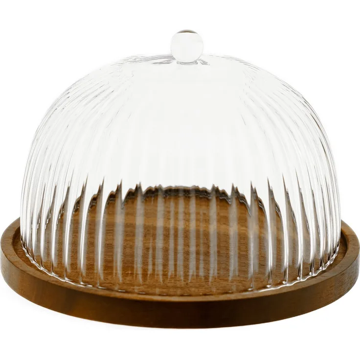 Luana La Torta Servierplatte mit Glasglocke und Holzteller - ø11 x 19 cm