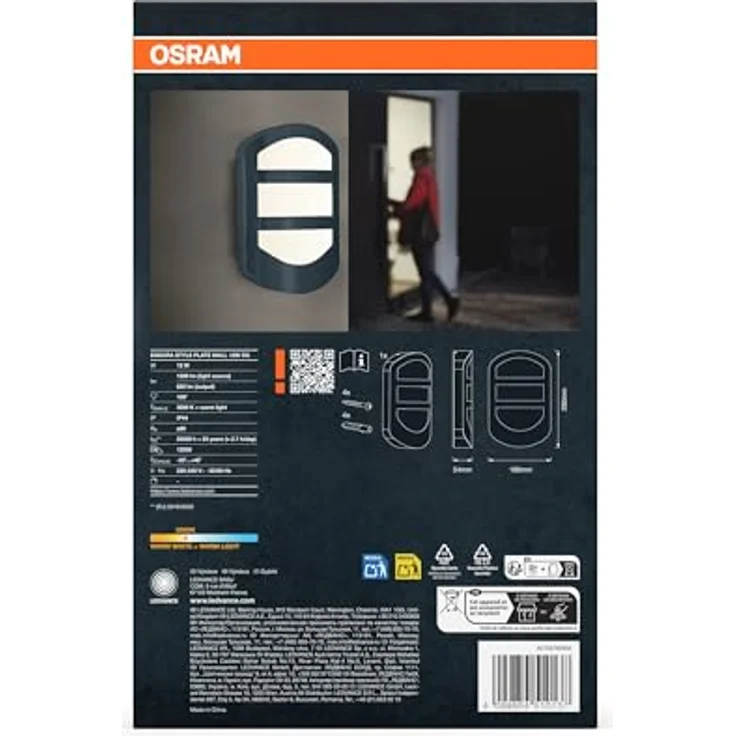 Osram ENDURA Style Plate Wall, Außenwandleuchte Dunkelgrau Edelstahl, 12W, 600lm, 3000K, IP44 – Bild 3