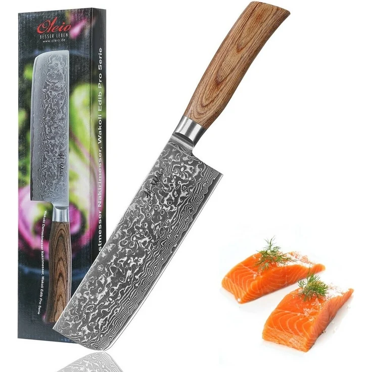 Wakoli Asiamesser EDIB Pro Nakiri Damastmesser I Kochmesser Küchenmesser I 18 cm Klinge, 67 Lagen Damaststahl, VG-10 Stahlkern – Bild 1