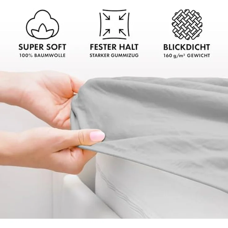 Jacobson Jersey Spannbettlaken Spannbetttuch Baumwolle Bettlaken (Topper 180-200x200 cm, Grau) – Bild 4