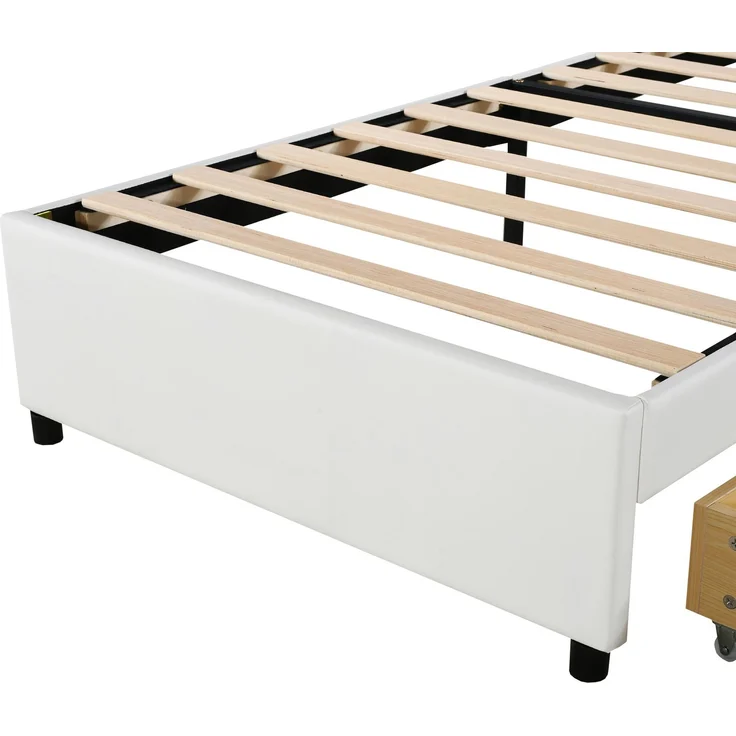 Kinderbett 90x200 cm mit Polsterkopfteil, LED-Beleuchtung und 2 Schubladen–weißes Kunstleder – Bild 9