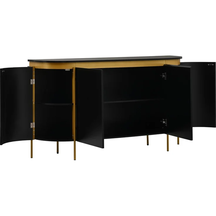 ZUBALIYA Sideboard 140x38x80 cm, mit 4 Türen, aus MDF, Schwarz – Bild 11
