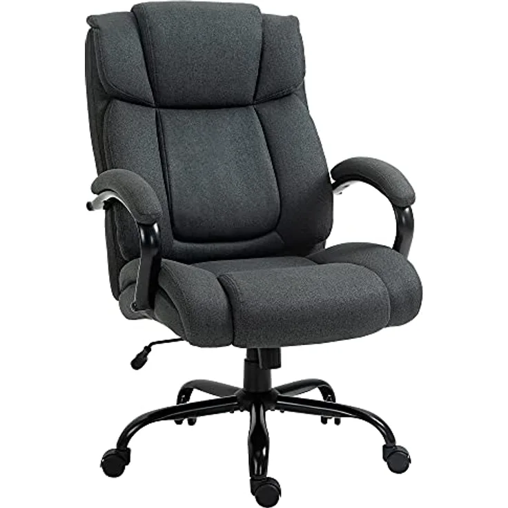 Vinsetto Bürostuhl Ergonomischer Chefsessel mit Armlehne (Höhenverstellbarer Drehstuhl, 1 St), mit Wippfunktion, Leinenoptik, bis 220 kg belastbar, Dunkelgrau
