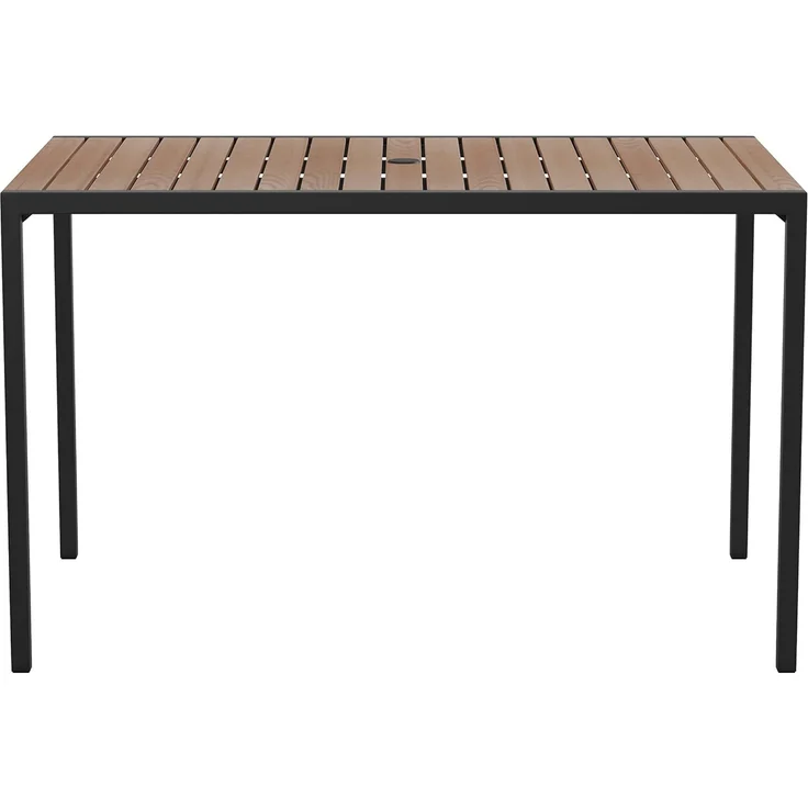 Flash Furniture Lark Outdoor Esstisch aus Stahl mit Schirmloch – Poly-Lattenrost aus Teakholz – handelsüblicher Tisch, schwarzer Rahmen, 30x48 cm, Tisch für bis zu 4 Erwachsene – Bild 7