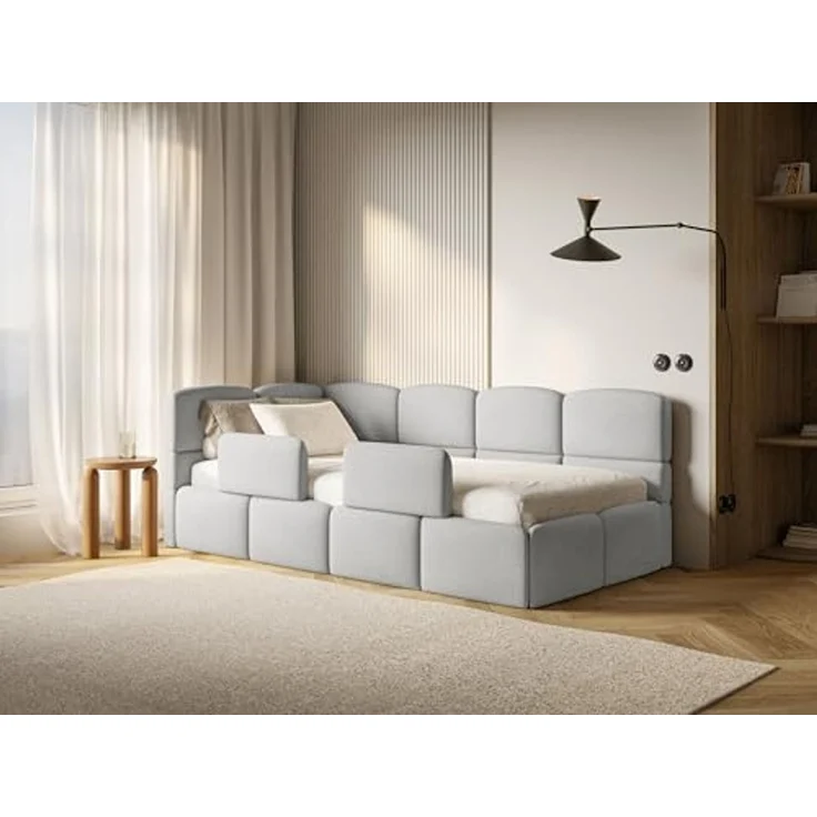 Selsey 'Cloudy' Kinderbett 120 cm, Bettkasten, 2x Rausfallschutz, Chenille, links, Hellgrau – Bild 4