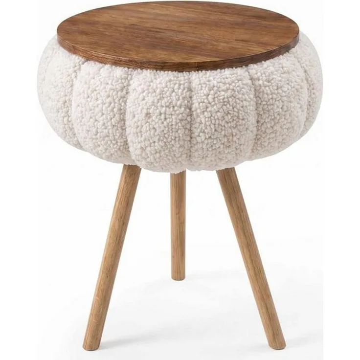 Skye Decor Beistelltisch Snug Japandi (1-St), Teddy-Optik mit Buchenholzbeinen