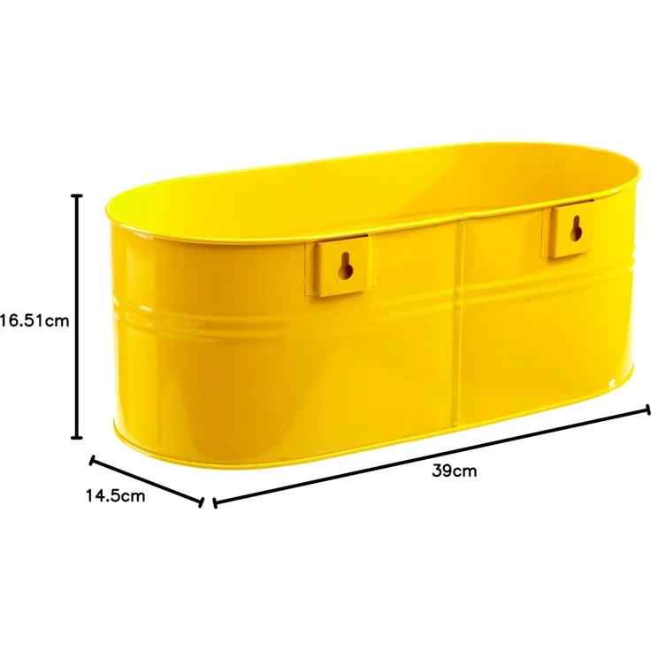 Blumenkasten oval, gelb, 39 x 16,5 x 14,5 cm Stahlblech, mit fest montierten Haltern – Bild 3
