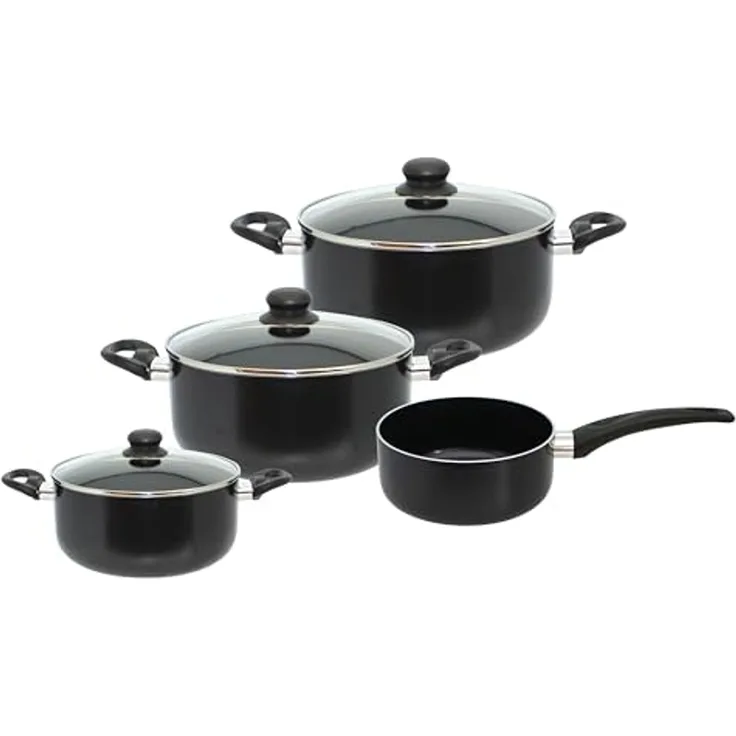 Elo Topf-Set METIS, 4-teilig, Schwarz, mit Glasdeckel, Aluminium, 3 Kochtöpfe und 1 Stielkasserolle
