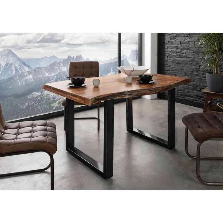Baumtisch Akazie 140x90x77 natur lackiert / U-Beine anthrazit glänzend FREEFORM 5 – Bild 2