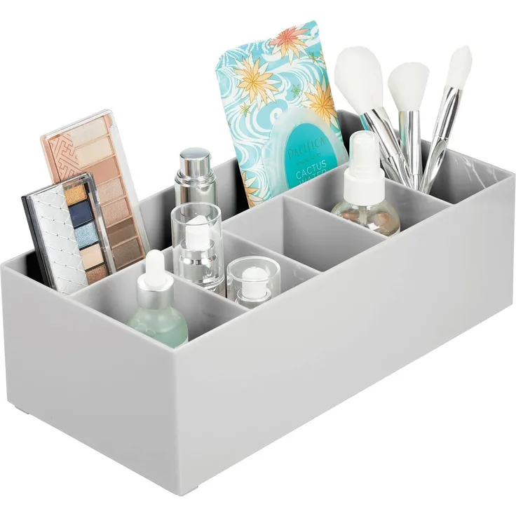 mDesign Kosmetik Organizer Schminkaufbewahrung 6 Fächer BPA-frei Grau