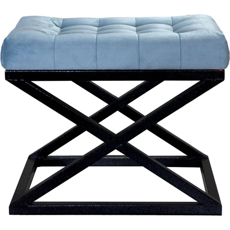 Atelier Del Sofa Stylish Pouffe with Metal Frame, 50 x 42 x 40 cm | 100% Polyester Babyface Fabric in Black & Turquoise | Perfect for Modern Living Rooms & Bedrooms