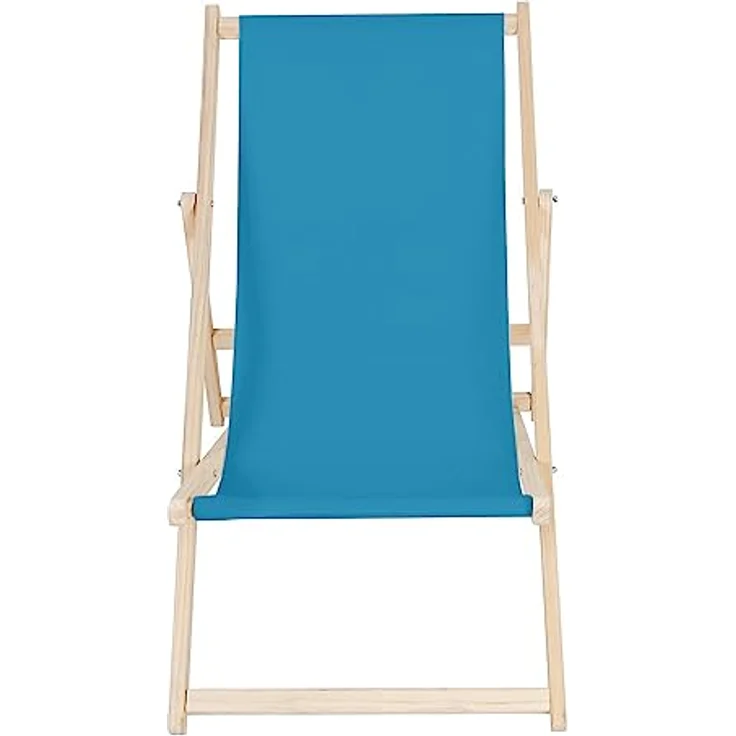 Melko Klappbarer Strandstuhl Holz Garten Sonnenliege mit verstellbarer Rückenlehne, Hellblau – Bild 3
