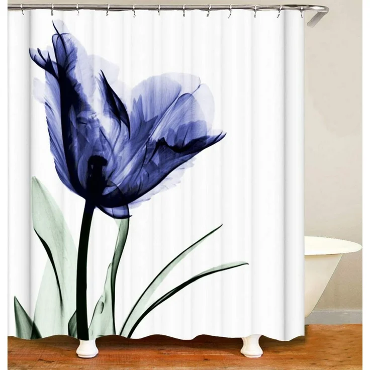 M&W DAS DESIGN Duschvorhang 180x200 Shower curtains Anti schimmel Waschbar lila Tulpen – Bild 1
