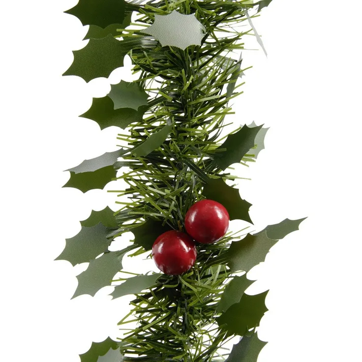 Kaemingk Lamettagirlande Ilex grün mit Beeren