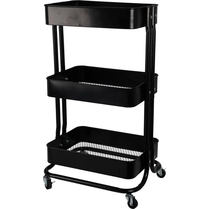 Koopman Küchenwagen Rollwagen Aufbewahrung Metall 76x46x33 cm Bausatz Montage Schwarz, (1 St), Schwarz, 76x46x33cm, Metall, 3 Ebenen, mit Rollen