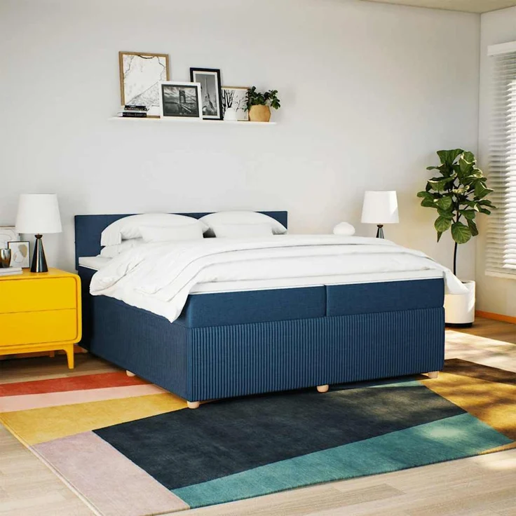 vidaXL Boxspringbett mit Matratze Blau 200x200 cm Stoff 3289869 – Bild 4