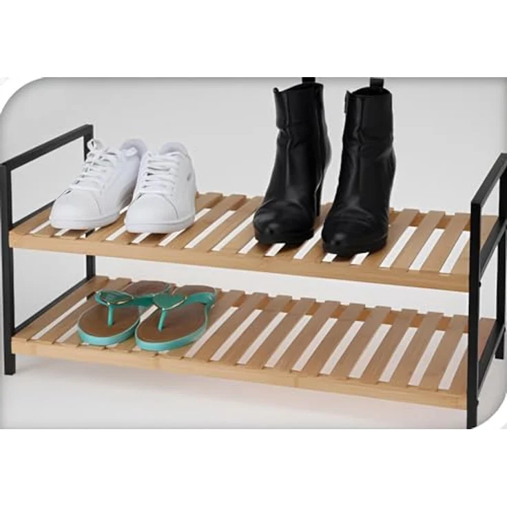 KOOPMAN Bambus Shoerack, 2-lagiges Schuhregal aus umweltfreundlichem Bambus, platzsparend und leicht montierbar – Bild 3