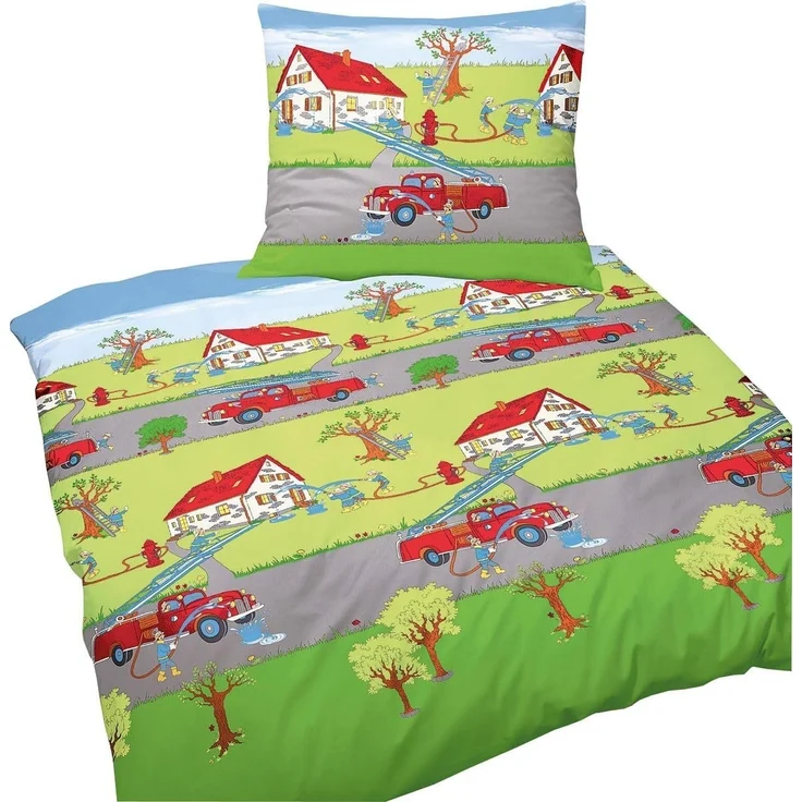 BIERBAUM Kinderbettwäsche Feuerwehr 80 x 80 cm 135 x 200 cm – Bild 1