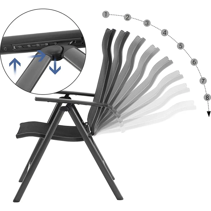 Gartenstuhl, Klappstuhl, Outdoor-Stuhl mit robustem Aluminiumgestell, Rückenlehne 8-stufig verstellbar, bis 150 kg belastbar, schwarz GCB02BK – Bild 4