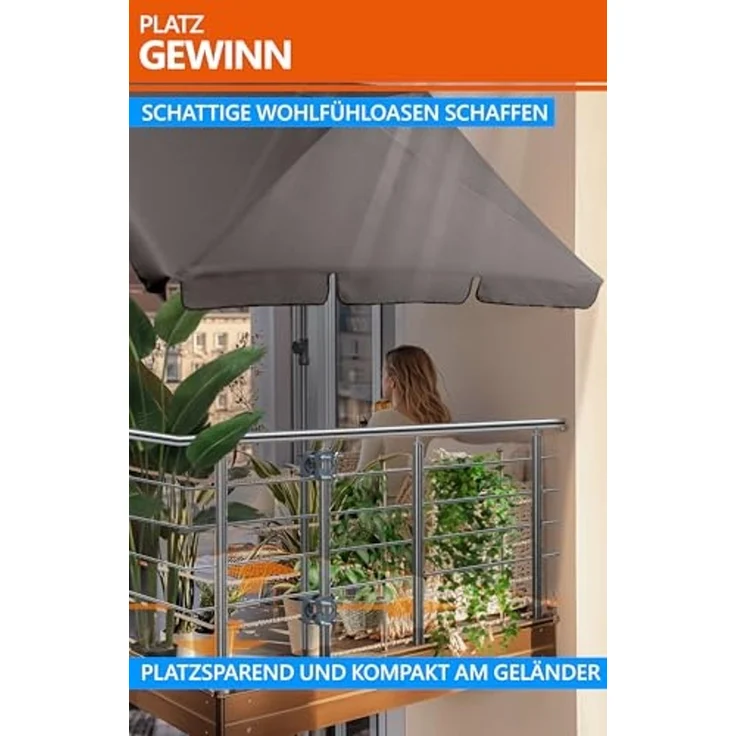 4smile Sonnenschirm Balkon SunnyShade, 200x125 cm, Taupe - UPF 50+ Sonnenschirm rechteckig als Sonnenschutz Balkon - SunnyEasy Balkon-Schirm mit 2 x Sonnenschirmhalter + Sonnenschirmhülle – Bild 3