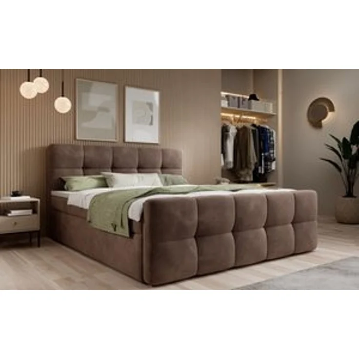 thematys Boxbett mit Bettkasten 160x200cm, mit Bonnellfederkernmatratze H3, Bouclé/Velours, mit Stauraum, mit 3 cm Topper, Taupe (Velluto 29), Art.-Nr. S04GH0RGJZY – Bild 7