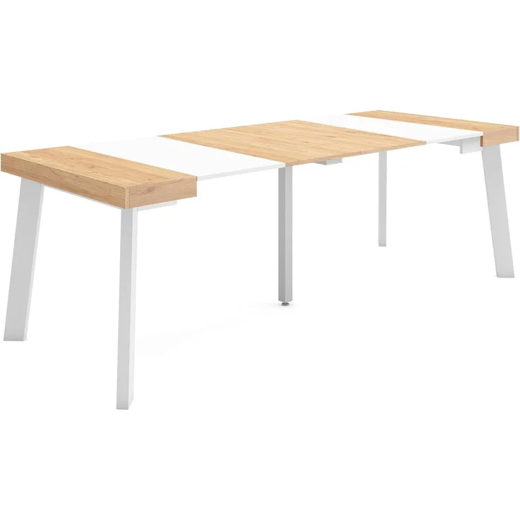 Skraut Home | Ausziehbarertisch | Multifunktionaler ausziehbarer | 220 | Für 10 Gäste | Hölzerne Beine | Moderner Stil | Eiche und weiß – Bild 1