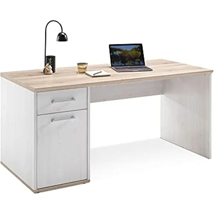 Schreibtisch Romy / Romance, Holzwerkstoff, Weiß, Holzfarben, 160 x 76 x 73 cm