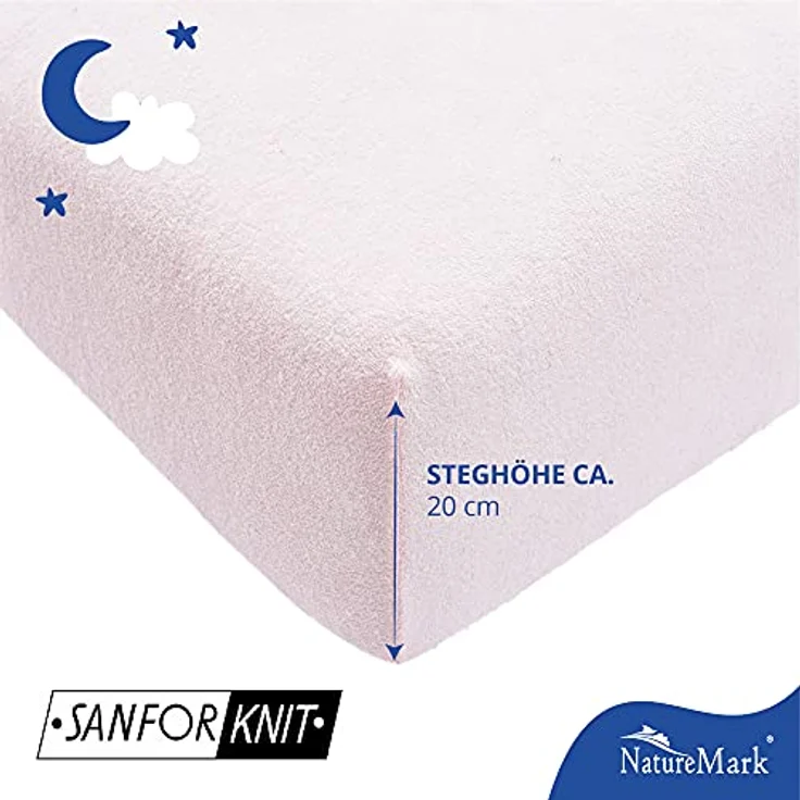 NatureMark Spannbettlaken Frottee Spannbettlaken, 80% Baumwolle / 20% Polyester, Gummizug: rundum, (2 Stück), 2er Set Kinder Spannbettlaken Frottee, Spannbetttuch 80% Baumwolle / 20% Polyester, für Babybett und Kinderbett, 70x140 cm - Rosa – Bild 6