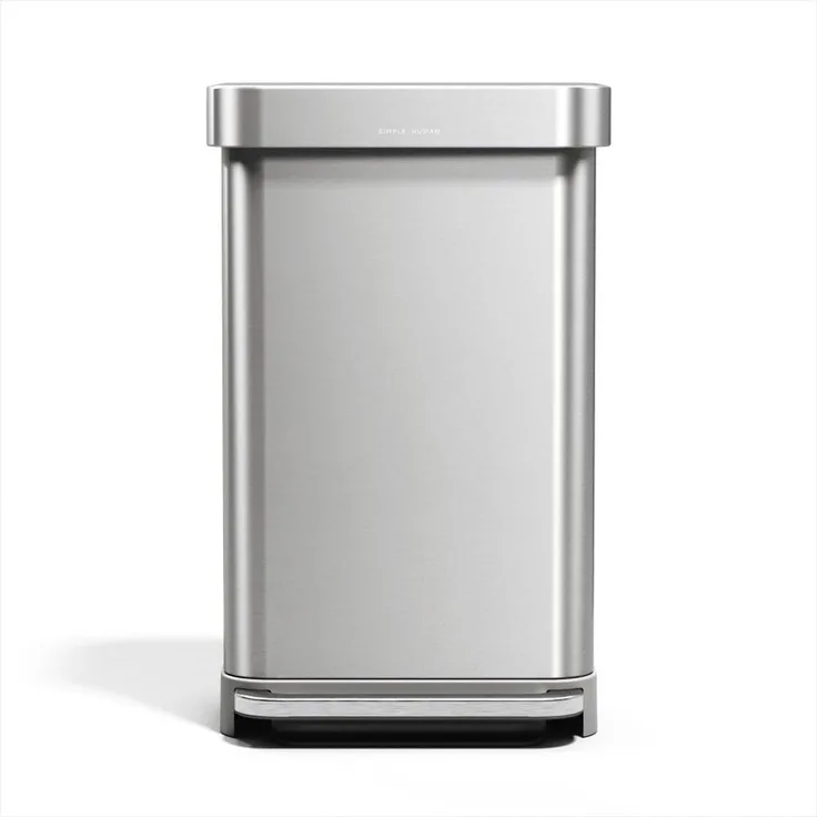 simplehuman Rechteckiger Treteimer mit Beutelfach, Gebürsteter Edelstahl, 45 L