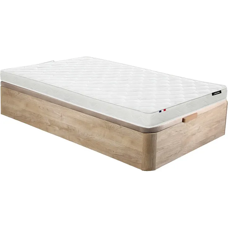Vente-unique - ZEUS Set aus Matratze und Bettgestell Holz, PlatteStoffStoff Beige - B 90 cm x H 30 cm15 cm x L 190 cm