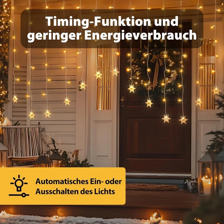 Salcar LED-Lichtervorhang 2M LED Schneeflocke Lichtervorhang Schneeflocken Lichterkette Außen, LED Weihnachtsdeko Fenster mit 9 Modi und Speicherfunktion, Warmweiß – Bild 5