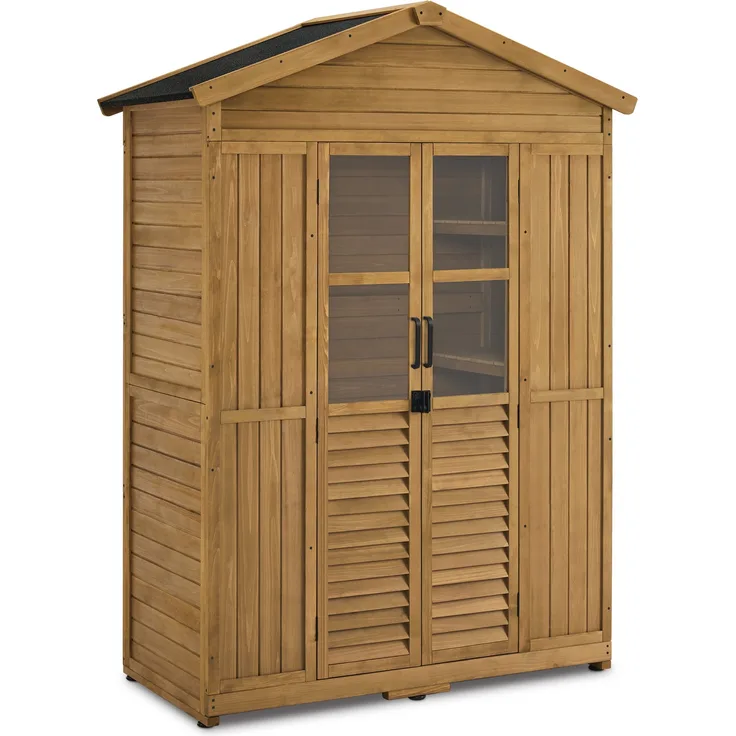 M MCombo Gartenschrank Gartenhaus Holz Wetterfest, Geräteschrank Holzschrank Outdoor Wasserdicht Begehbar, für Außenbereich Balkon Terrasse 1743 (Natur)