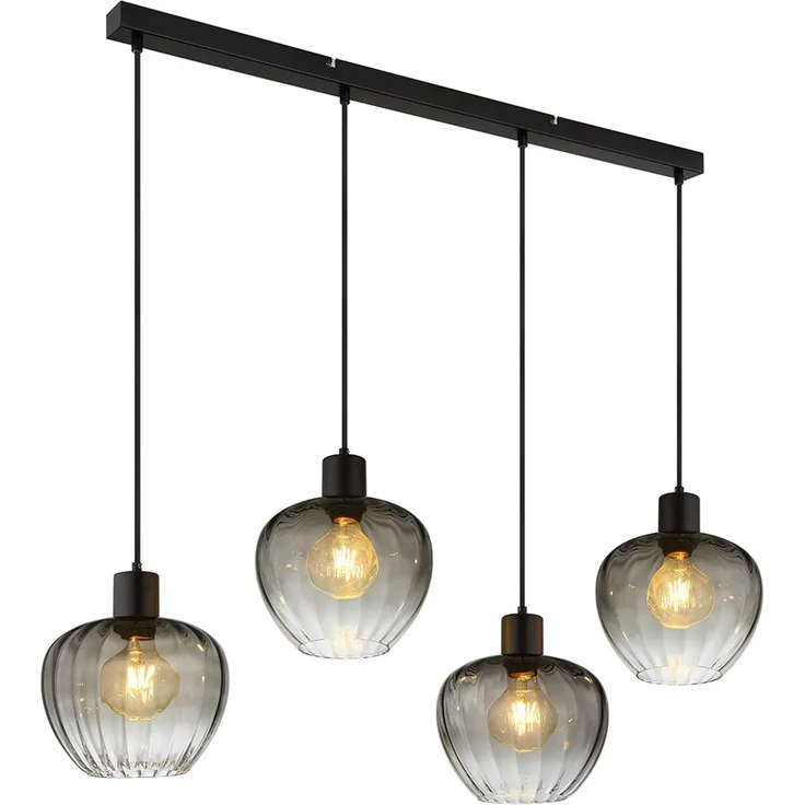 Pendelleuchte, schwarz, Glas rauchfarben, H 120 cm